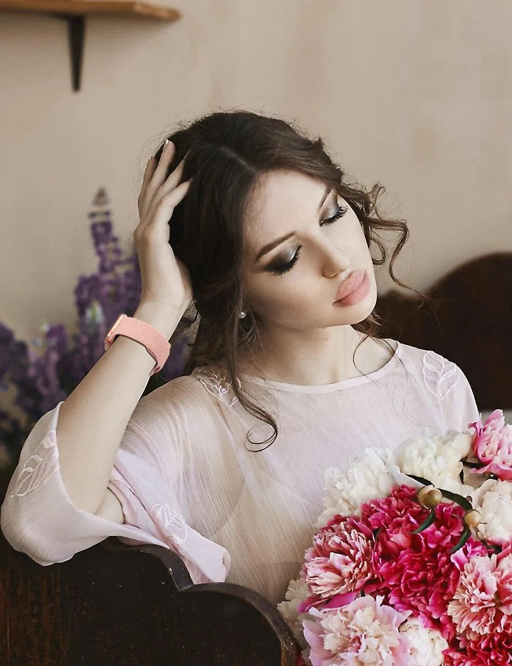 Engraved Henna Floral Silicone Band Compatible with Apple Watch 38–49mm