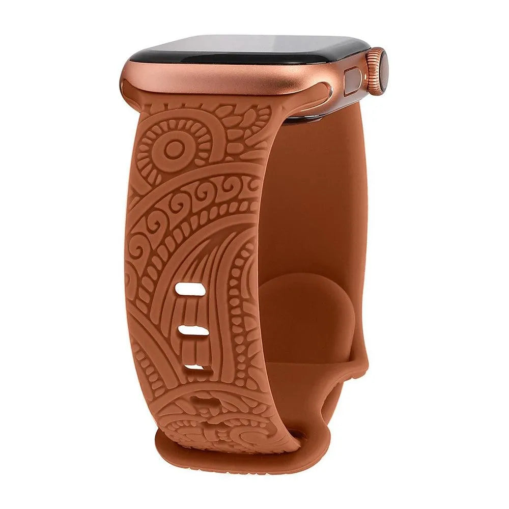 Engraved Henna Floral Silicone Band Compatible with Apple Watch 38–49mm