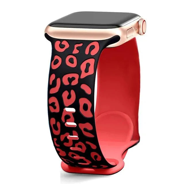 Engraved Leopard Silicone Strap Compatible with Apple Watch 38–49mm