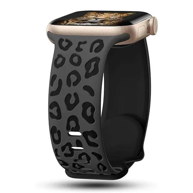 Engraved Leopard Silicone Strap Compatible with Apple Watch 38–49mm