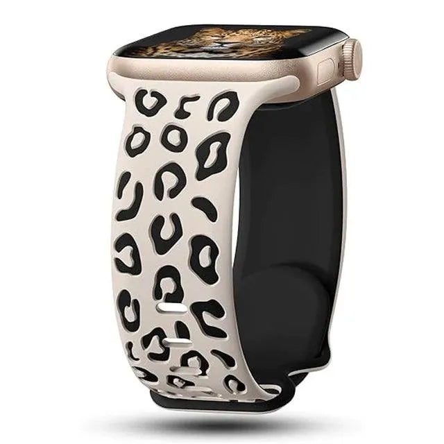 Engraved Leopard Silicone Strap Compatible with Apple Watch 38–49mm