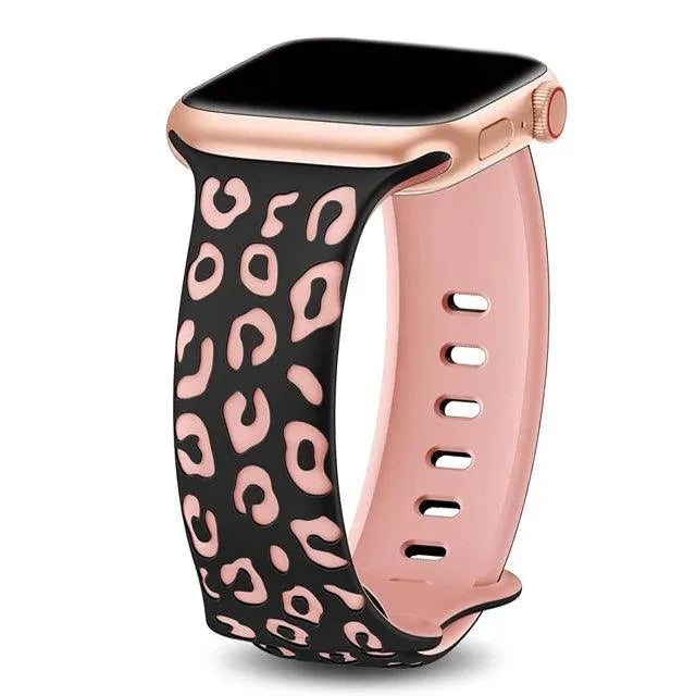 Engraved Leopard Silicone Strap Compatible with Apple Watch 38–49mm