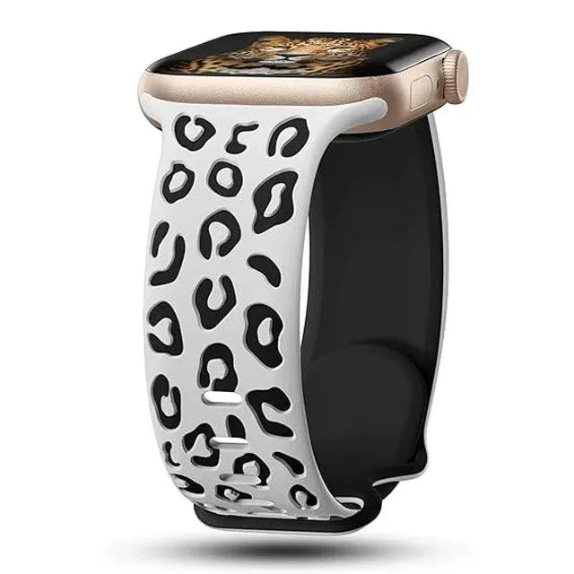 Engraved Leopard Silicone Strap Compatible with Apple Watch 38–49mm