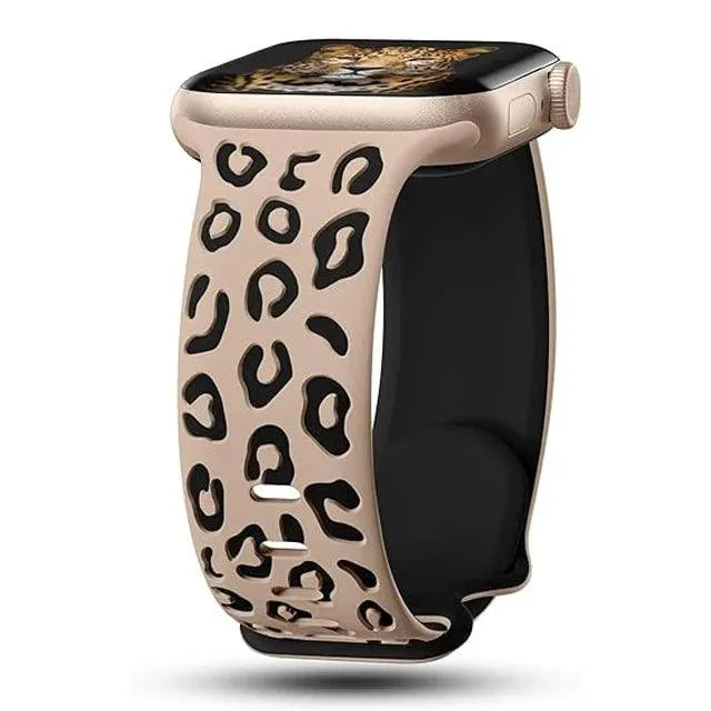 Engraved Leopard Silicone Strap Compatible with Apple Watch 38–49mm