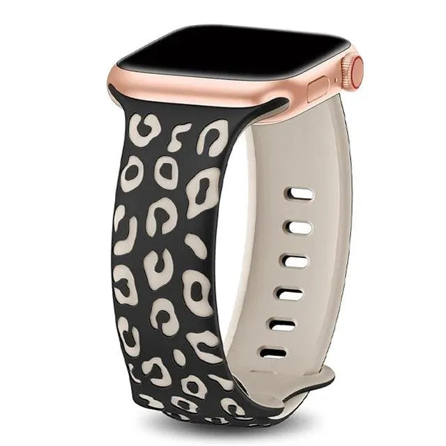 Engraved Leopard Silicone Strap Compatible with Apple Watch 38–49mm