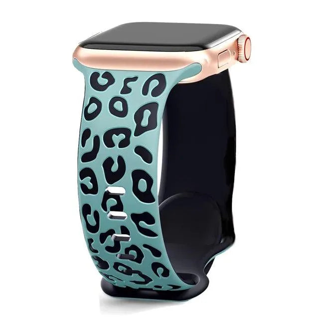 Engraved Leopard Silicone Strap Compatible with Apple Watch 38–49mm