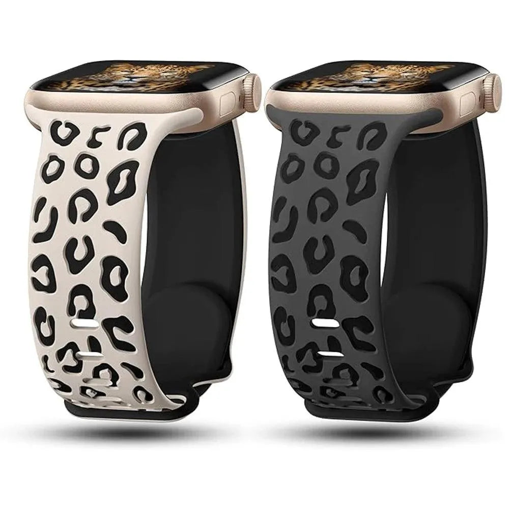 Engraved Leopard Silicone Strap Compatible with Apple Watch 38–49mm