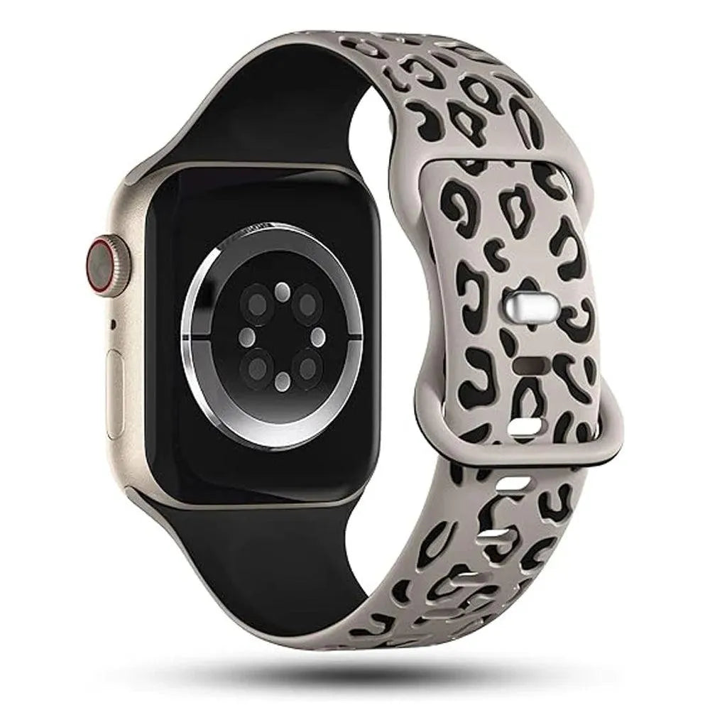 Engraved Leopard Silicone Strap Compatible with Apple Watch 38–49mm