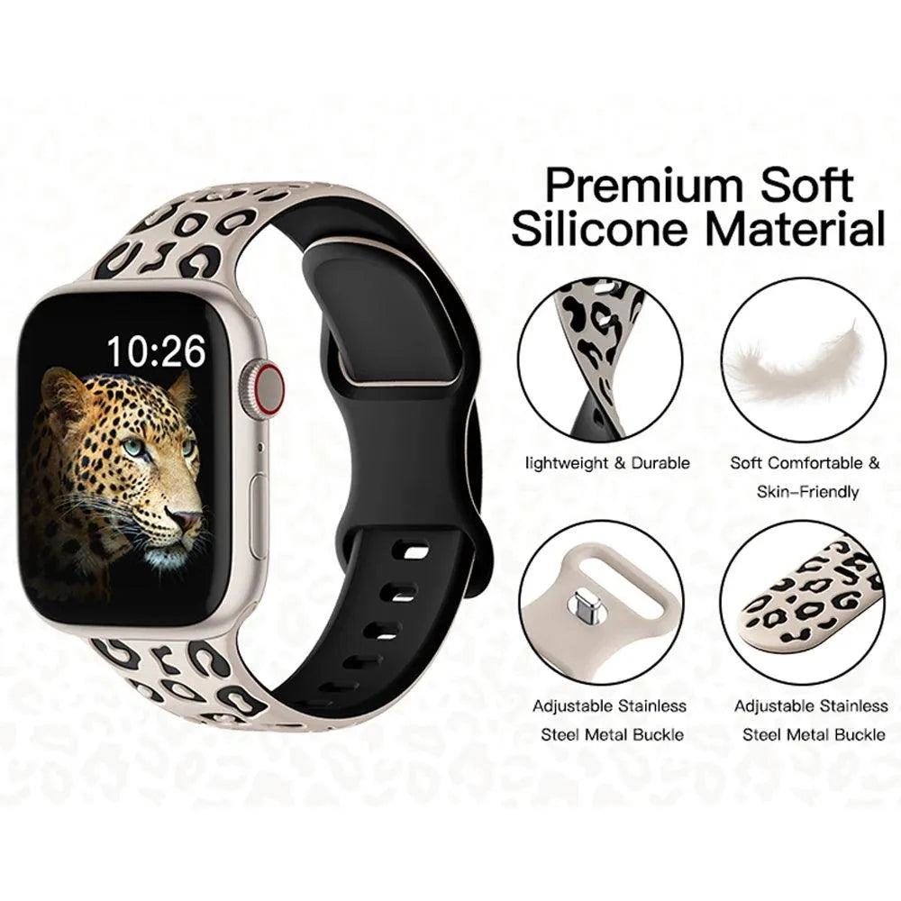 Engraved Leopard Silicone Strap Compatible with Apple Watch 38–49mm