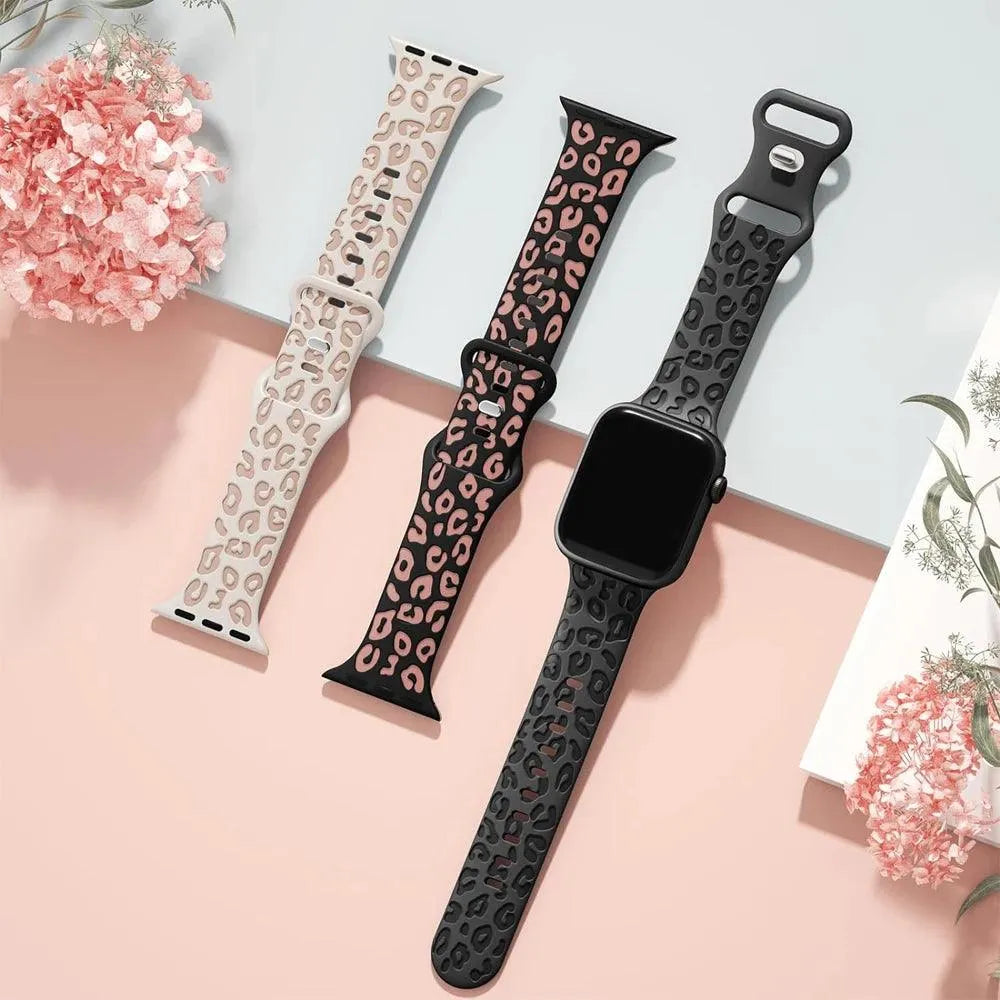 Engraved Leopard Silicone Strap Compatible with Apple Watch 38–49mm