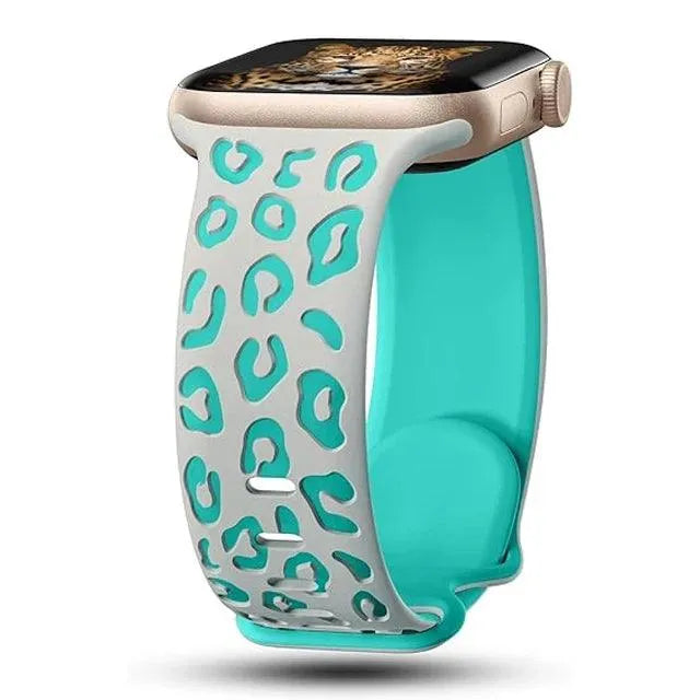 Engraved Leopard Silicone Strap Compatible with Apple Watch 38–49mm