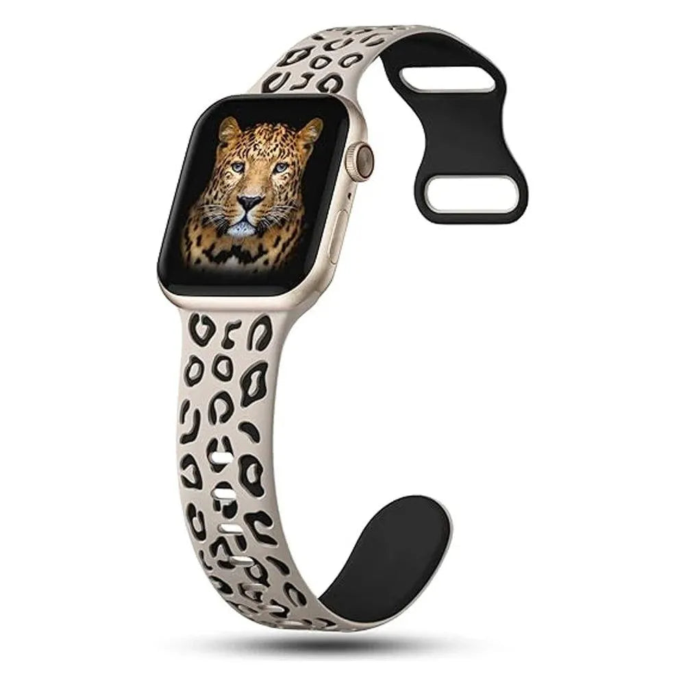 Engraved Leopard Silicone Strap Compatible with Apple Watch 38–49mm