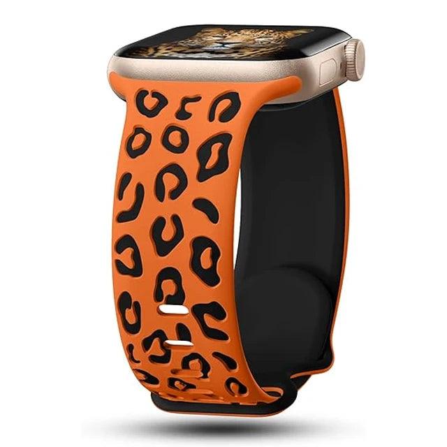 Engraved Leopard Strap Apple Watch Bands Orange black - Viva Timepiece | Viva Timepiece