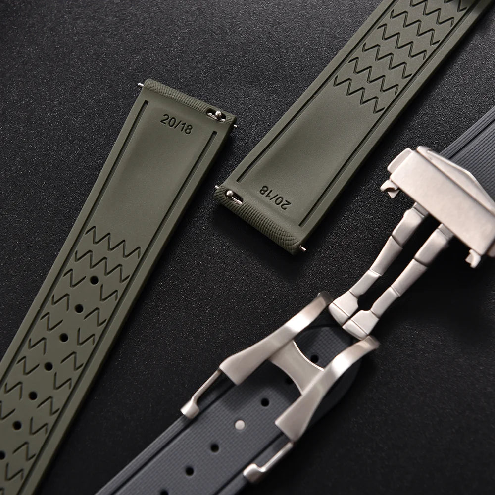 FKM Rubber Watch Strap 20mm–22mm – Quick Release, Folding Clasp Option-Straptique-Viva Timepiece