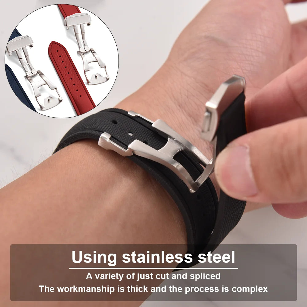 FKM Rubber Watch Strap 20mm–22mm – Quick Release, Folding Clasp Option-Straptique-Viva Timepiece