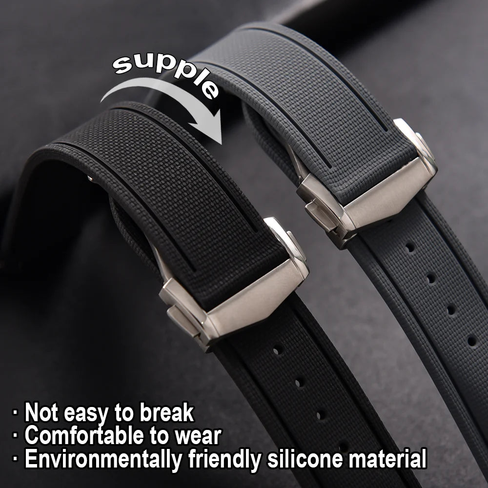 FKM Rubber Watch Strap 20mm–22mm – Quick Release, Folding Clasp Option-Straptique-Viva Timepiece