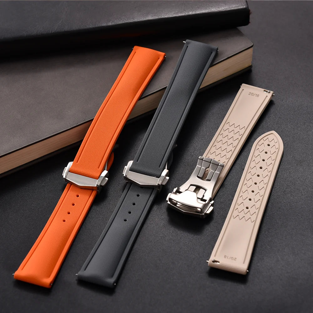 FKM Rubber Watch Strap 20mm–22mm – Quick Release, Folding Clasp Option-Straptique-Viva Timepiece