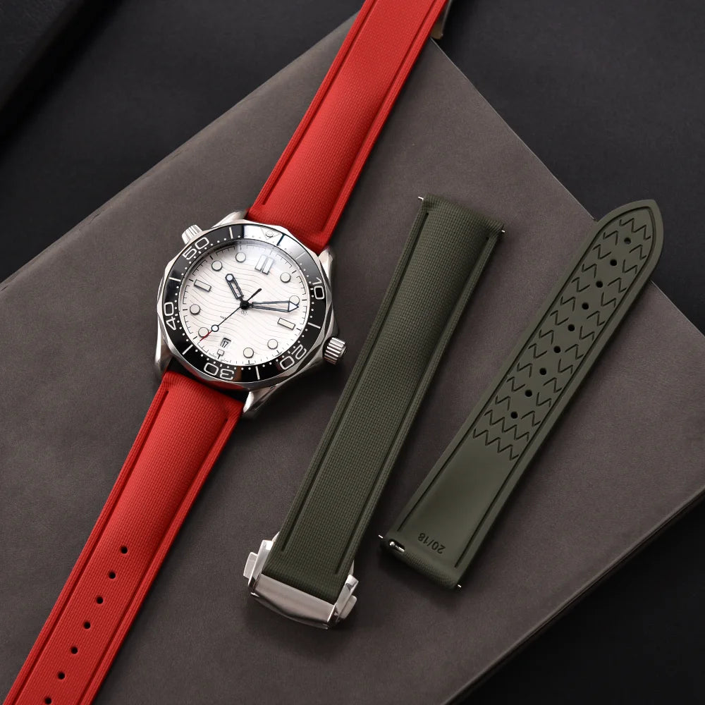 FKM Rubber Watch Strap 20mm–22mm – Quick Release, Folding Clasp Option-Straptique-Viva Timepiece