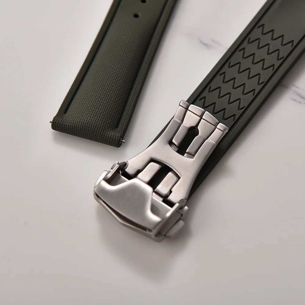 FKM Rubber Watch Strap 20mm–22mm – Quick Release, Folding Clasp Option-Straptique-Viva Timepiece