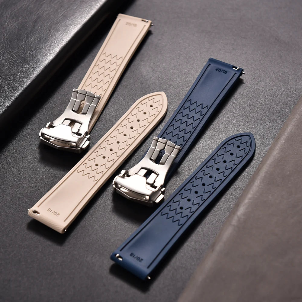 FKM Rubber Watch Strap 20mm–22mm – Quick Release, Folding Clasp Option-Straptique-Viva Timepiece