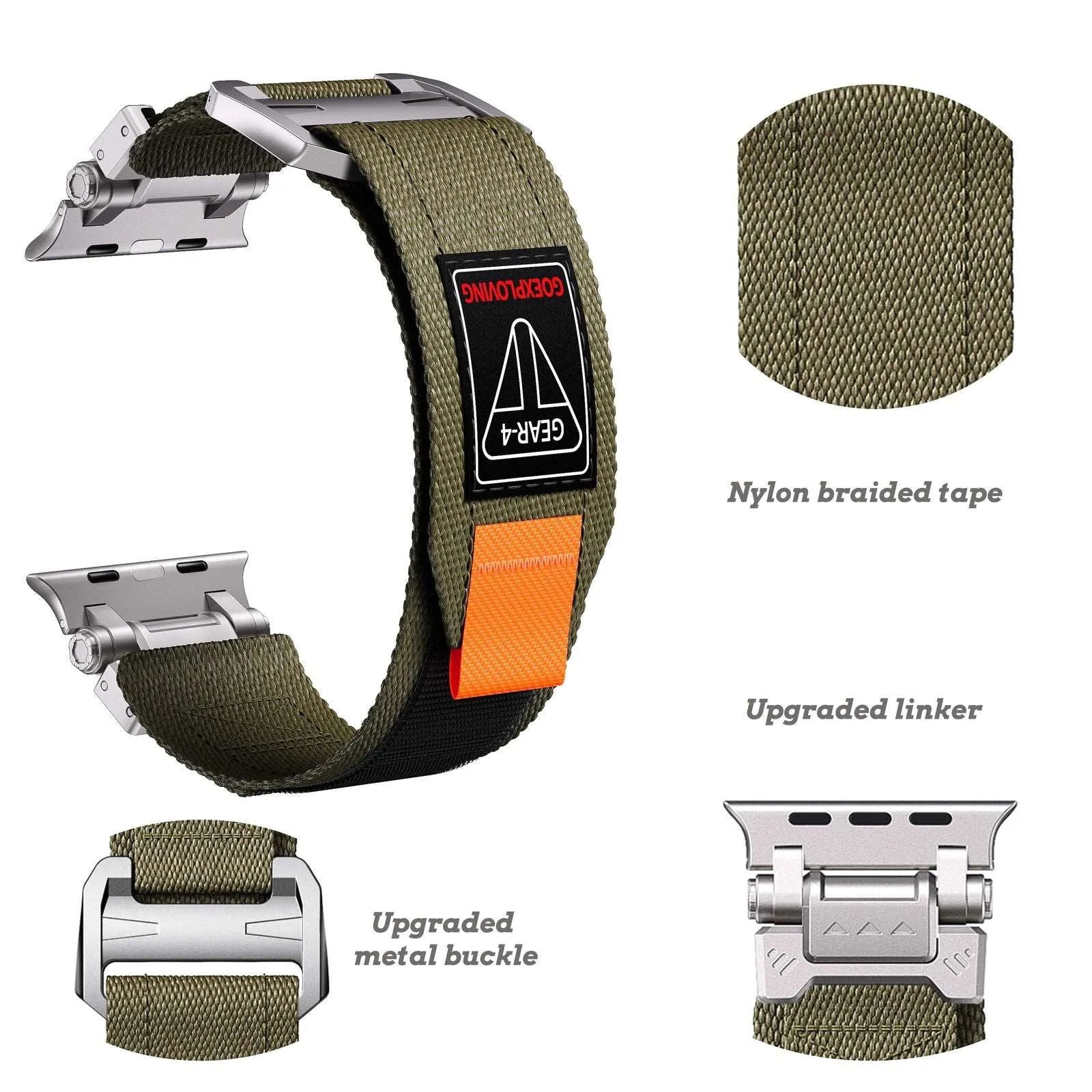 Gear-4 Woven Nylon Strap with Buckle Compatible with Apple Watch 42–49mm