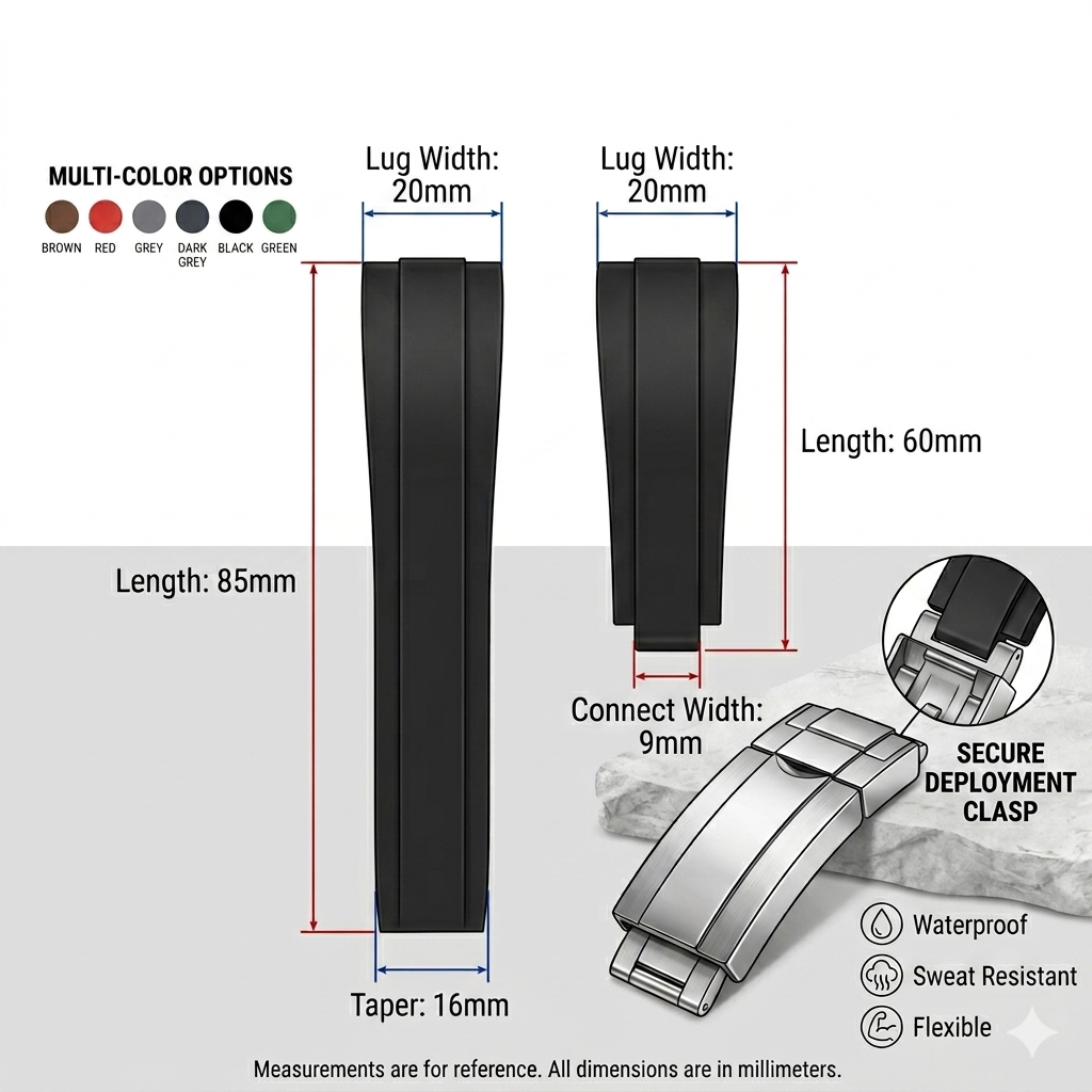 TPU Rubber Watch Strap 20mm – Deployment Clasp Sport Fit-Straptique-Viva Timepiece
