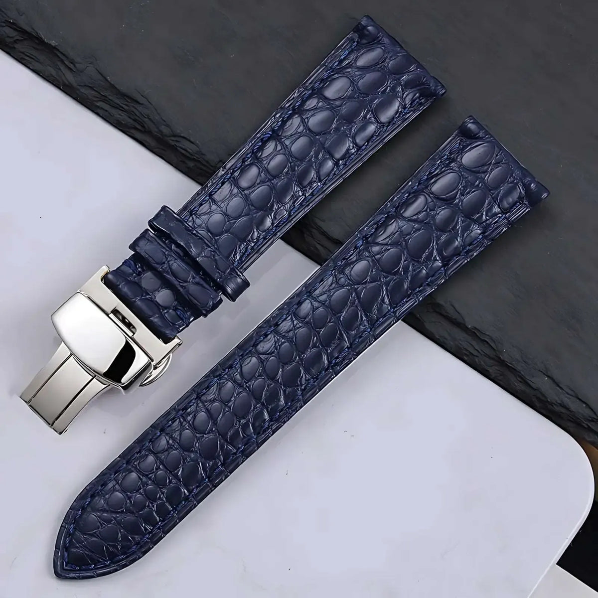 Genuine Crocodile Leather Watch Strap 12–22mm – Butterfly Clasp-Watch Bands-VivaStraps-blue-silver-14mm-Viva Timepiece