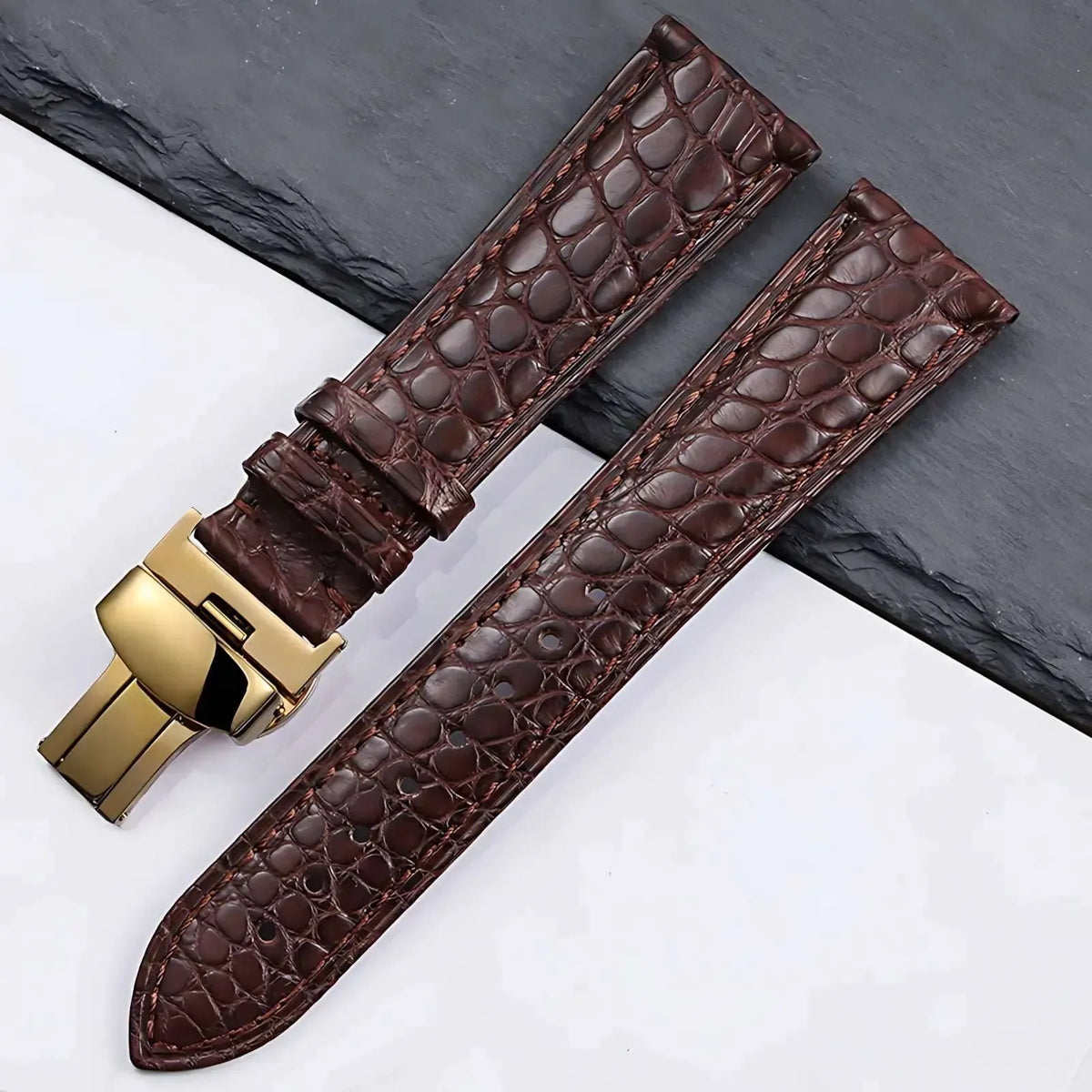 Genuine Crocodile Leather Watch Strap 12–22mm – Butterfly Clasp-Watch Bands-VivaStraps-brown-gold-14mm-Viva Timepiece
