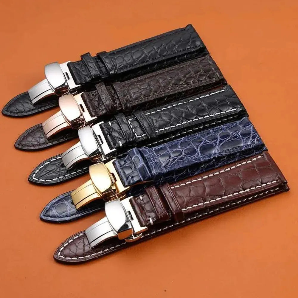 Genuine Crocodile Leather Watch Strap 12–22mm – Butterfly Clasp-Watch Bands-VivaStraps-Viva Timepiece