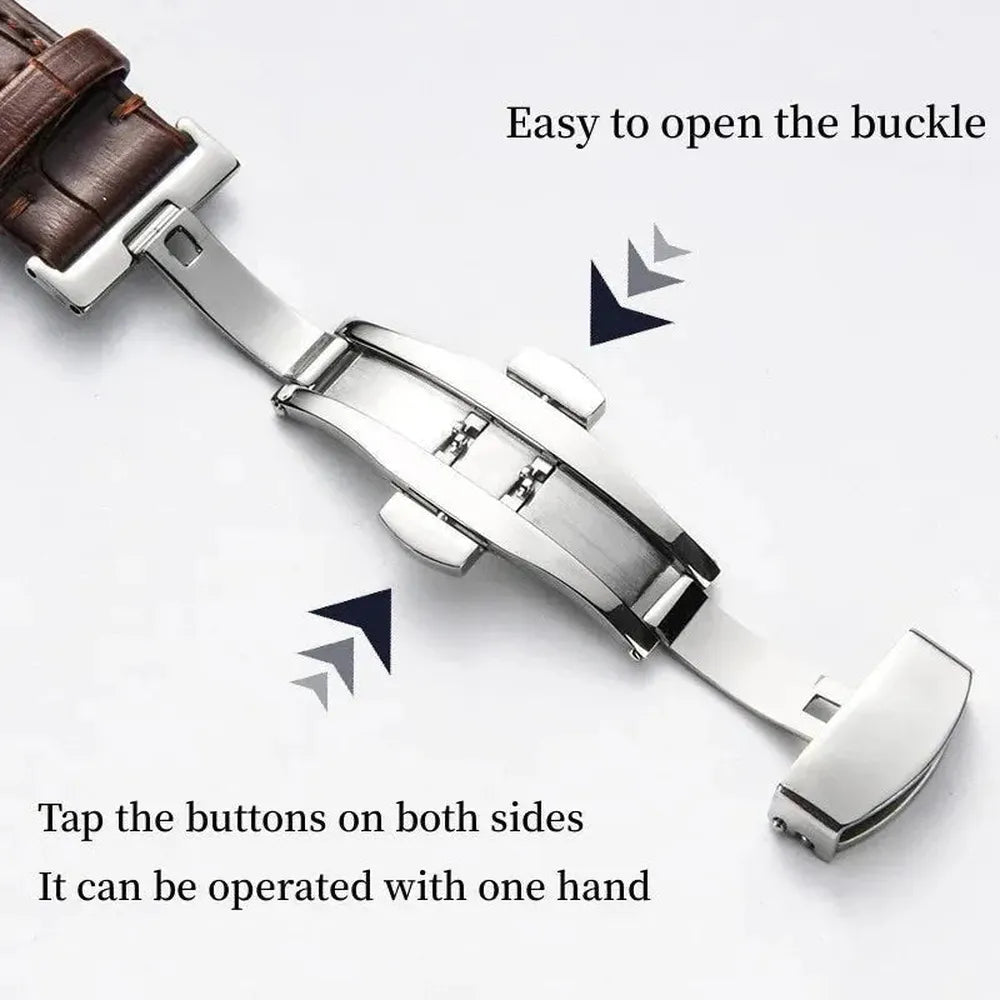 Genuine Leather Watch Strap with Butterfly Clasp – 14mm to 24mm-VivaStraps-Viva Timepiece