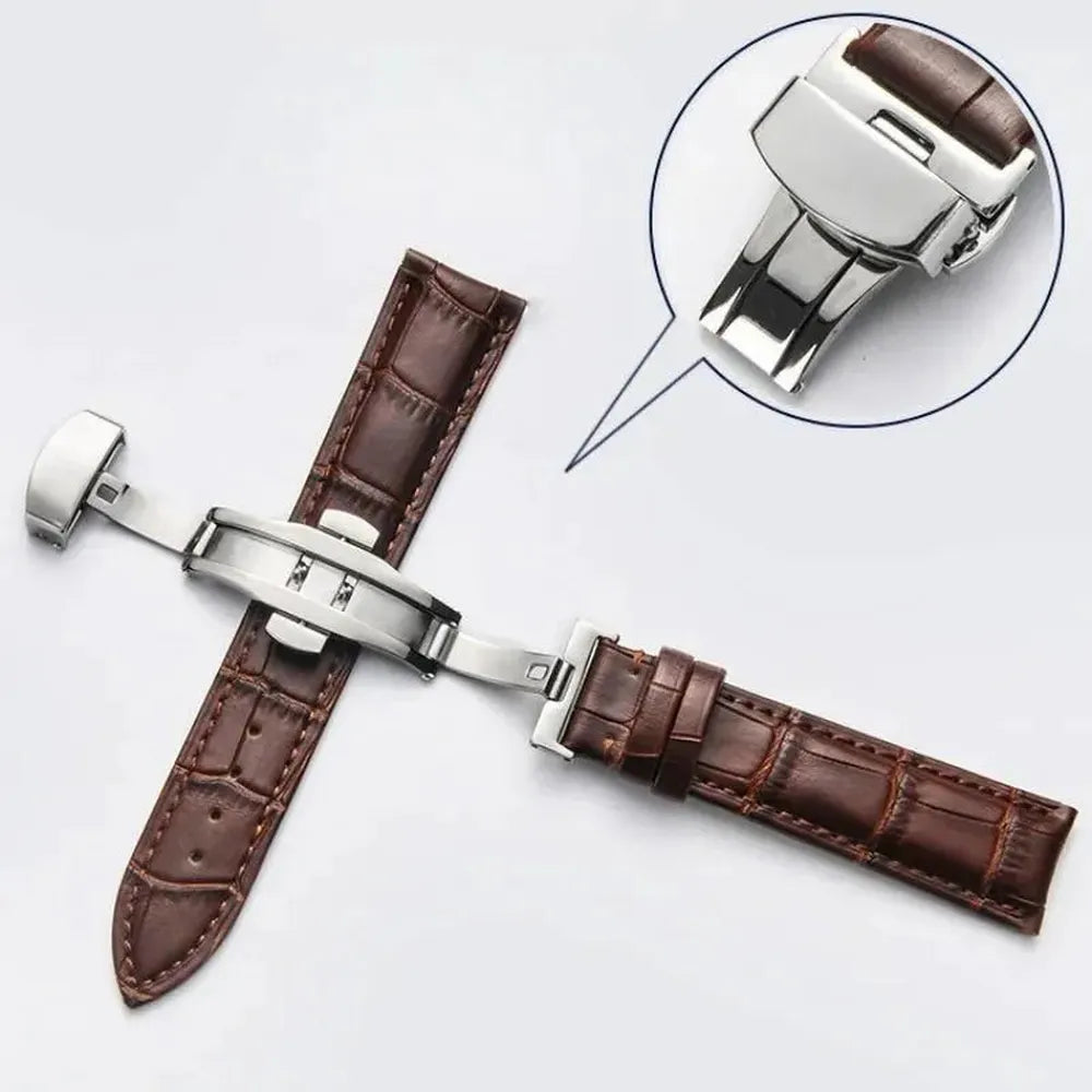 Genuine Leather Watch Strap with Butterfly Clasp – 14mm to 24mm-VivaStraps-Viva Timepiece