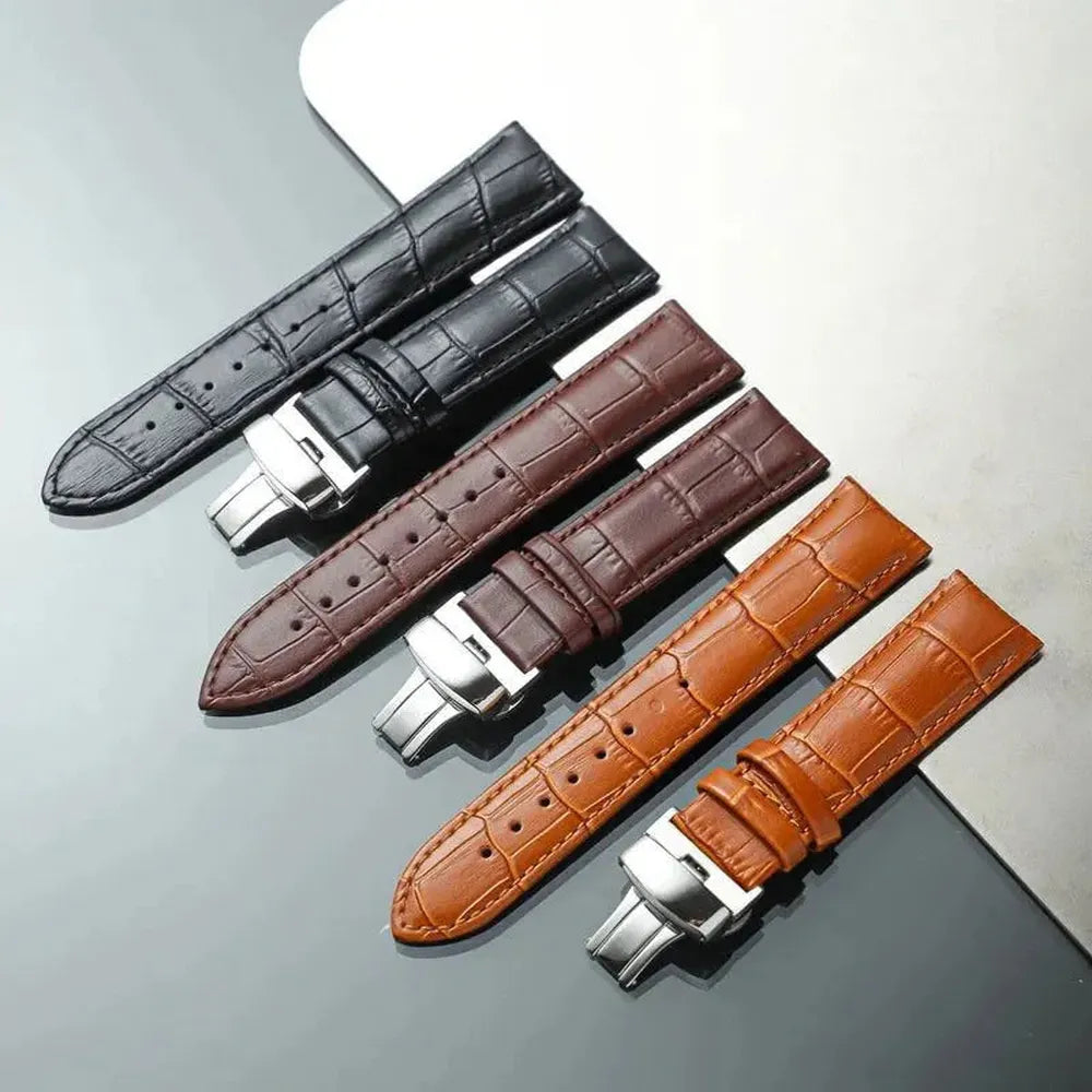 Genuine Leather Watch Strap with Butterfly Clasp – 14mm to 24mm-VivaStraps-Viva Timepiece