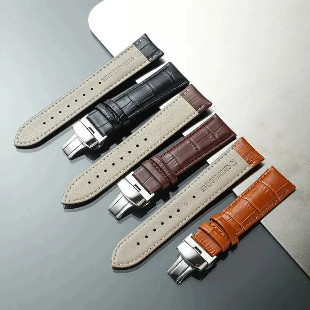 Genuine Leather Watch Strap with Butterfly Clasp – 14mm to 24mm-VivaStraps-Viva Timepiece