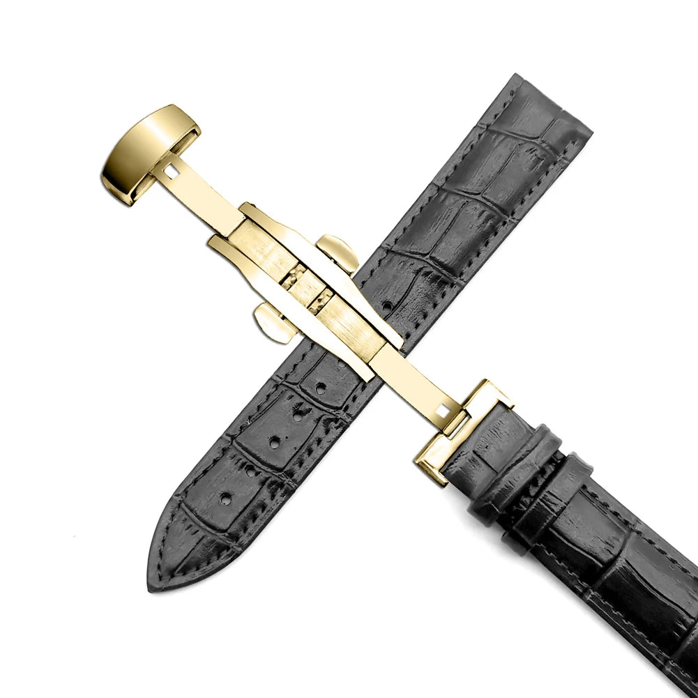 Genuine Leather Strap Universal Replacement Watch Bands Black Gold - VivaStraps | Viva Timepiece