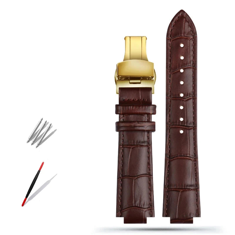 Genuine Leather Watch Strap for Louis Vuitton LV Tambour Q1121 Q114k Convex A-brown-gold - VivaStraps | Viva Timepiece