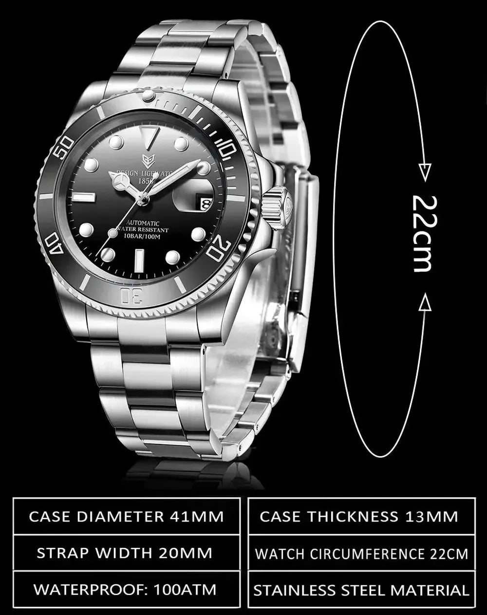 LIGE 41mm Automatic Diver Watch – Sapphire Crystal, Ceramic Bezel-LIGE-Viva Timepiece