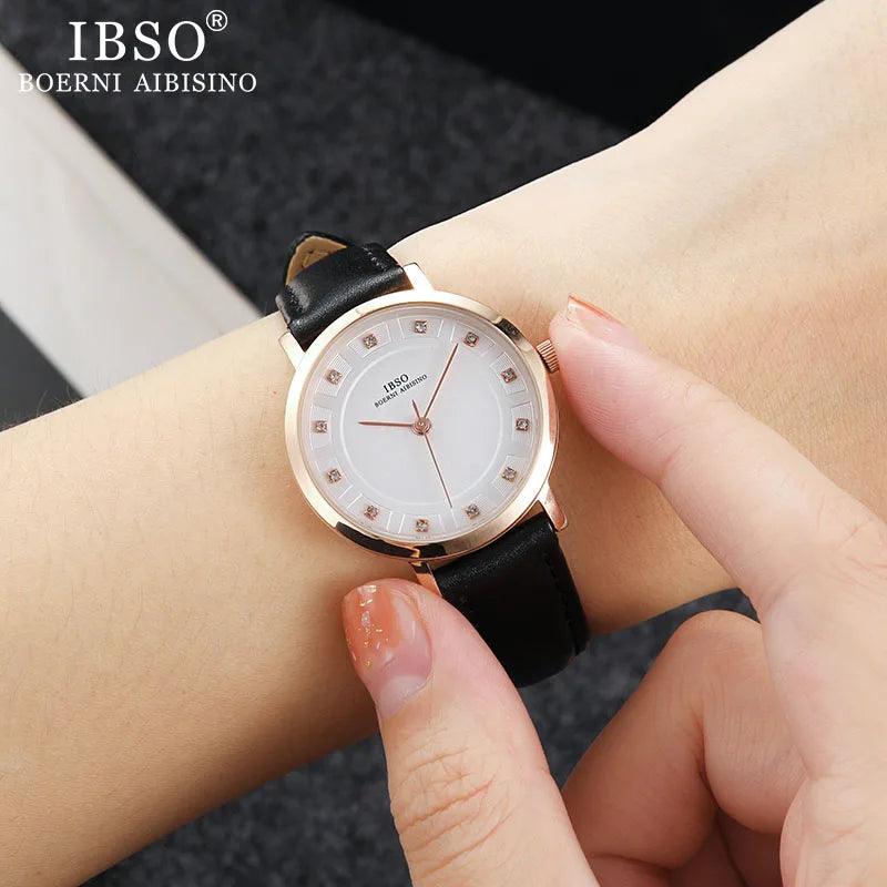 IBSO 36WB Ultra-thin Leather Strap Women's Quartz Watches - Watches - Viva Timepiece