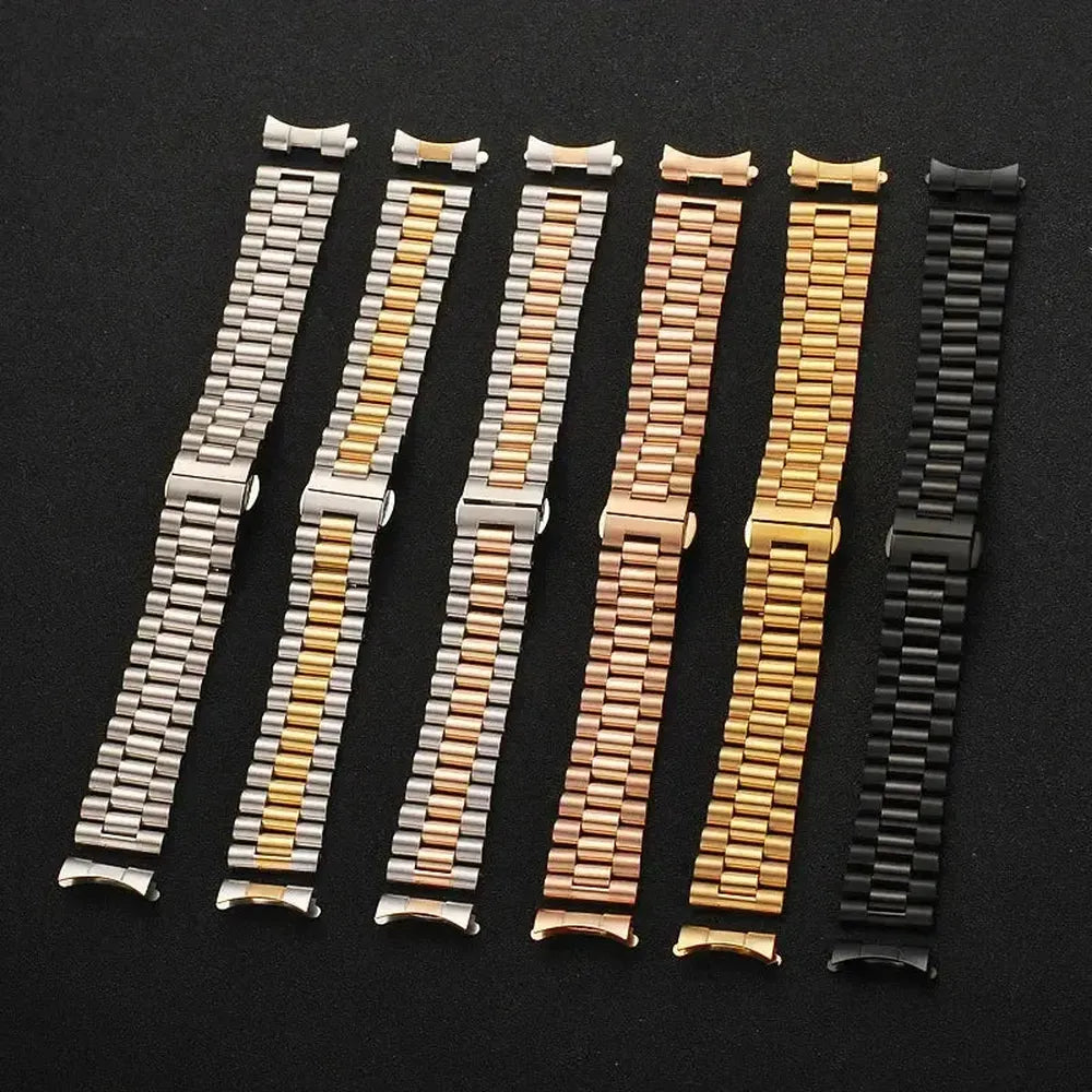 Solid Stainless Steel 3-Row Replacement Watch Band – Flat & Curved End, 12mm–22mm-ChronoCraft-Viva Timepiece