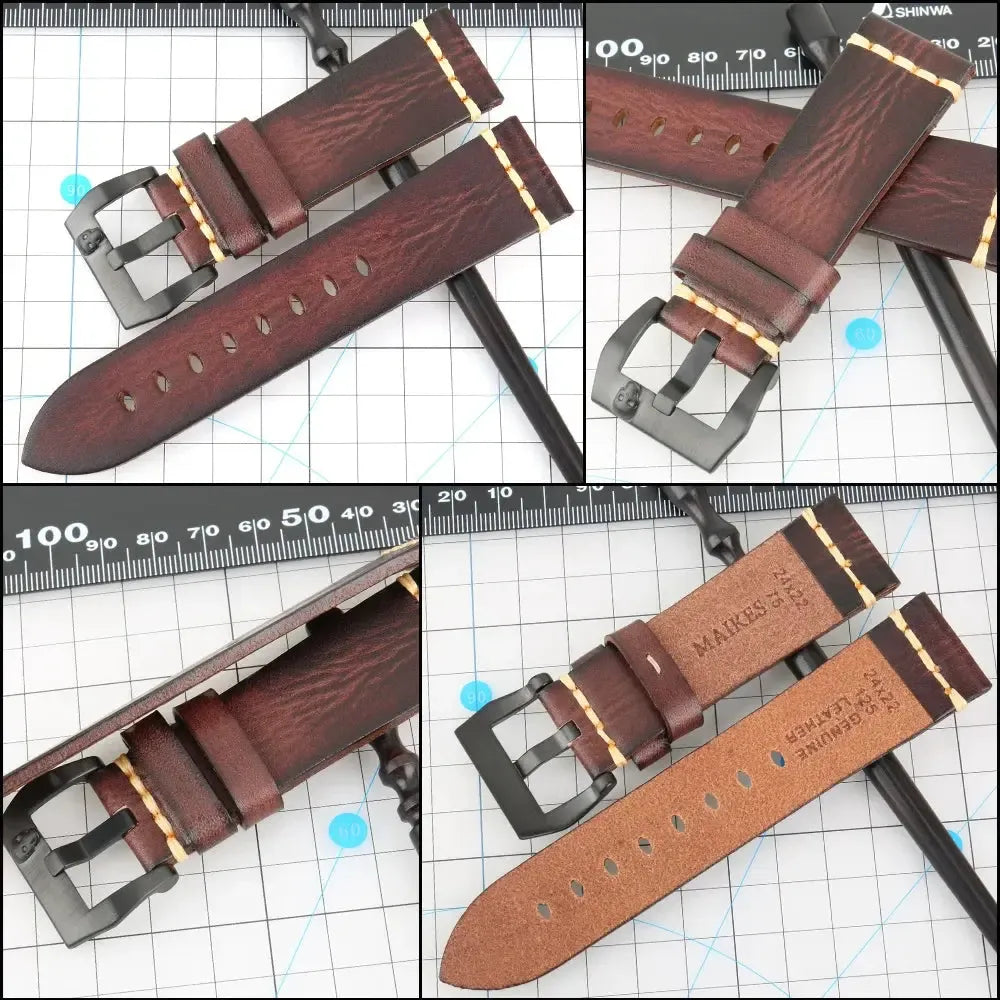 Handmade Italian Leather Watch Strap – Vintage Cowhide Band with Pin Buckle (18mm–21mm)-Straptique-Viva Timepiece