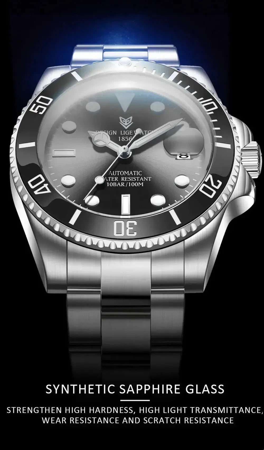LIGE 41mm Automatic Diver Watch – Sapphire Crystal, Ceramic Bezel-LIGE-Viva Timepiece