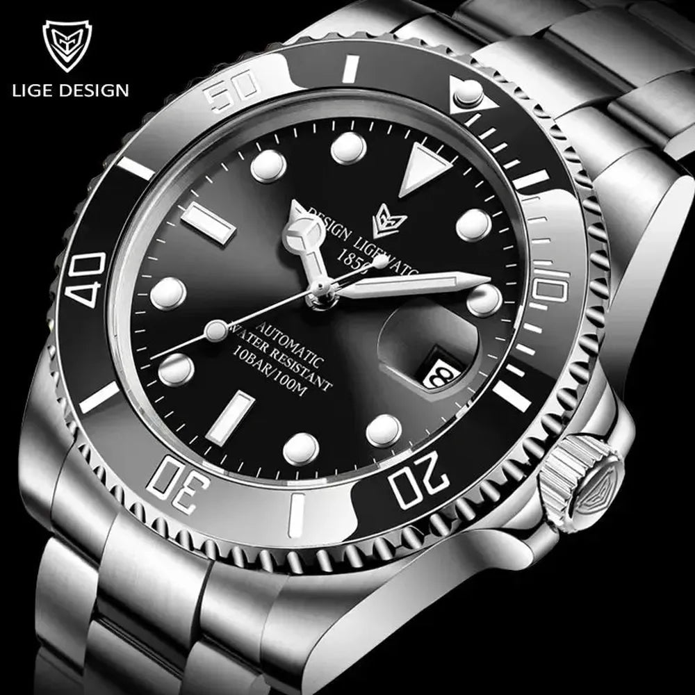 LIGE 41mm Automatic Diver Watch – Sapphire Crystal, Ceramic Bezel-LIGE-Viva Timepiece