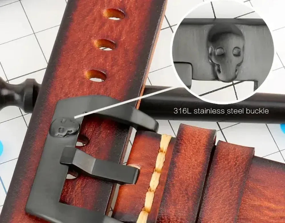 Handmade Italian Leather Watch Strap – Vintage Cowhide Band with Pin Buckle (18mm–21mm)-Straptique-Viva Timepiece