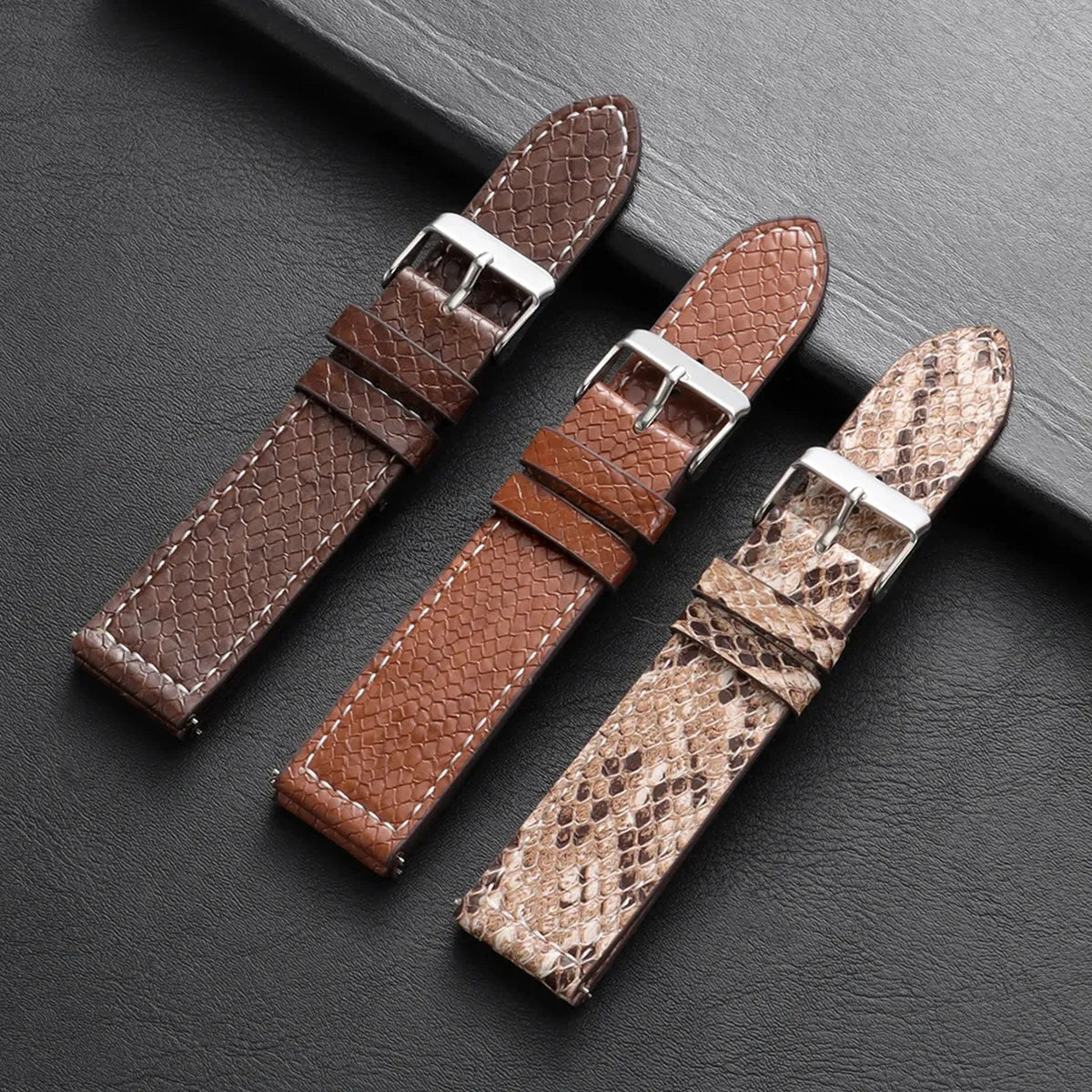 Handmade Snake-Pattern Leather Watch Strap – 20mm / 22mm-Straptique-Viva Timepiece