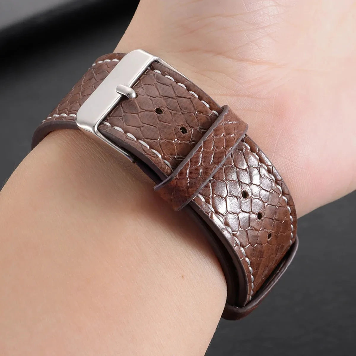 Handmade Snake-Pattern Leather Watch Strap – 20mm / 22mm-Straptique-Viva Timepiece