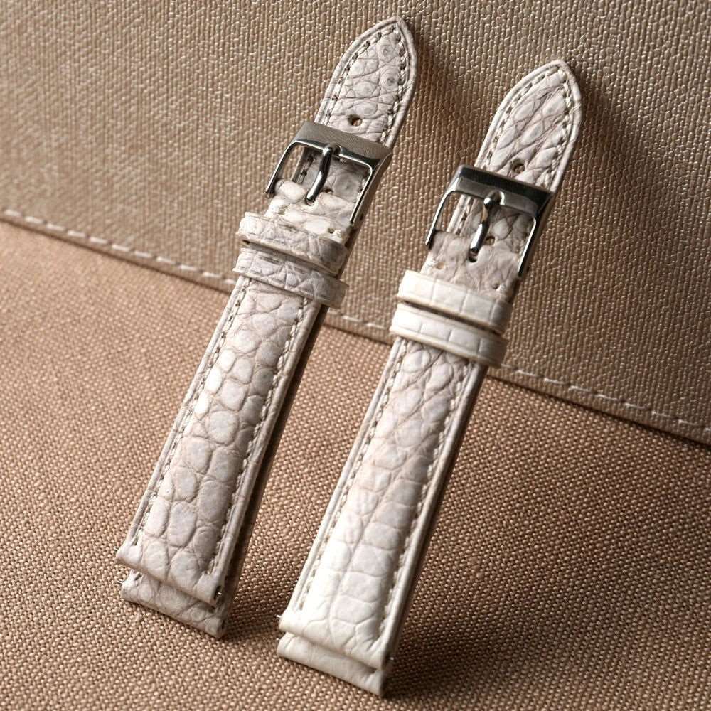 Handmade Crocodile Leather Strap 20MM x 16MM Himalayan White Viva Timepiece