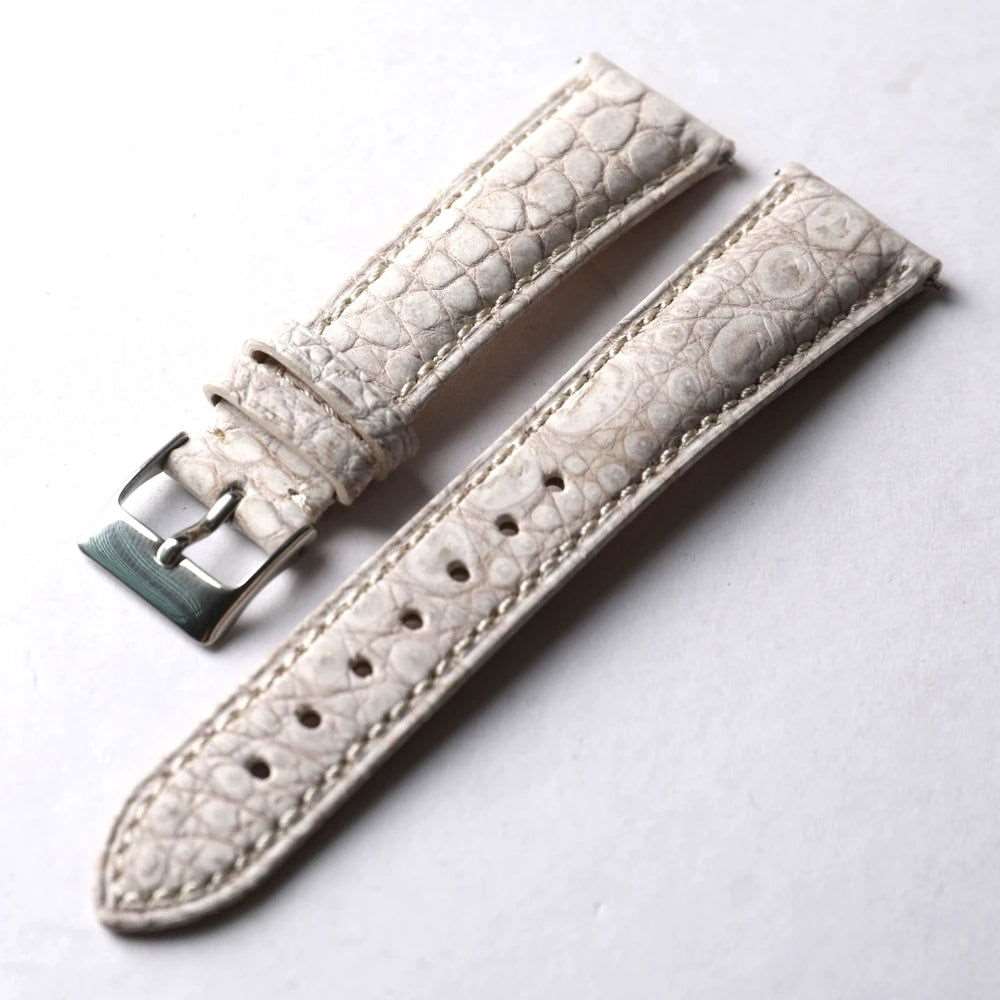 Handmade Crocodile Leather Strap 20MM x 16MM Himalayan White Viva Timepiece