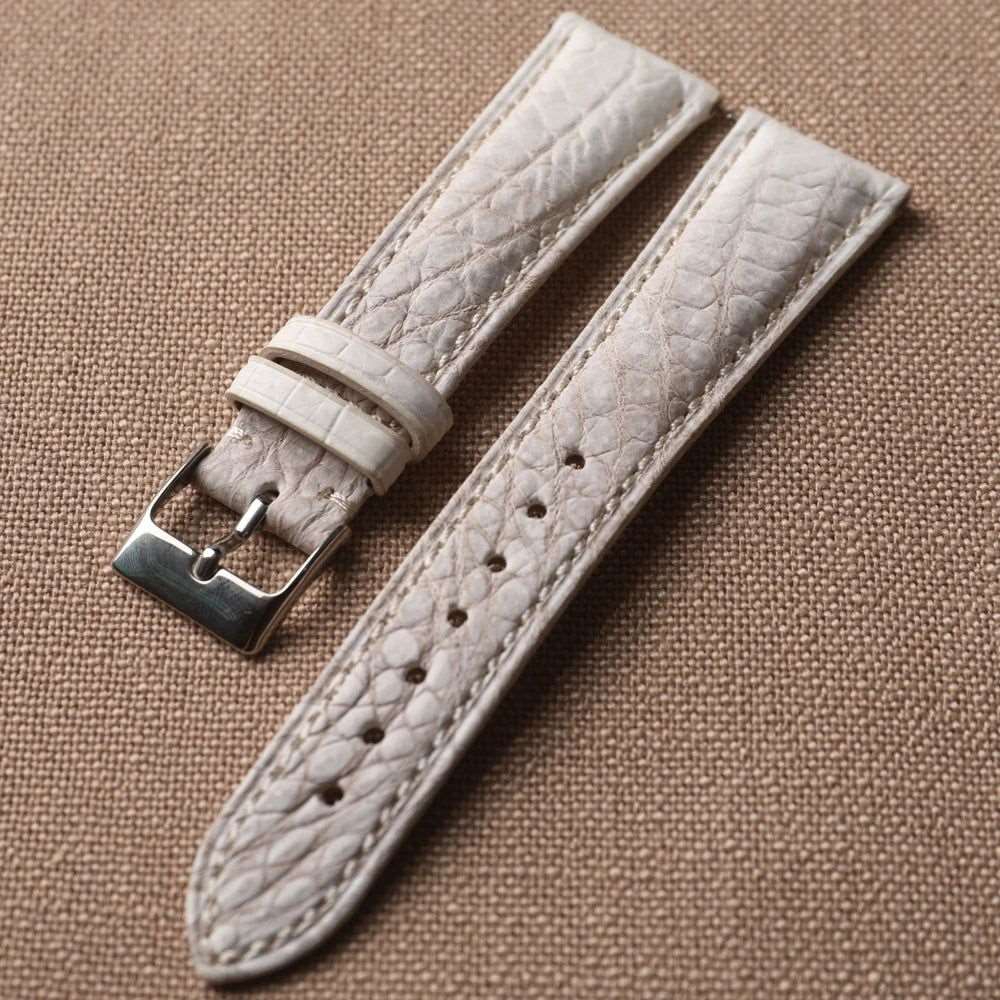 Handmade Crocodile Leather Strap – 20MM x 16MM Himalayan White Silver buckle 20mm - VivaStraps | Viva Timepiece