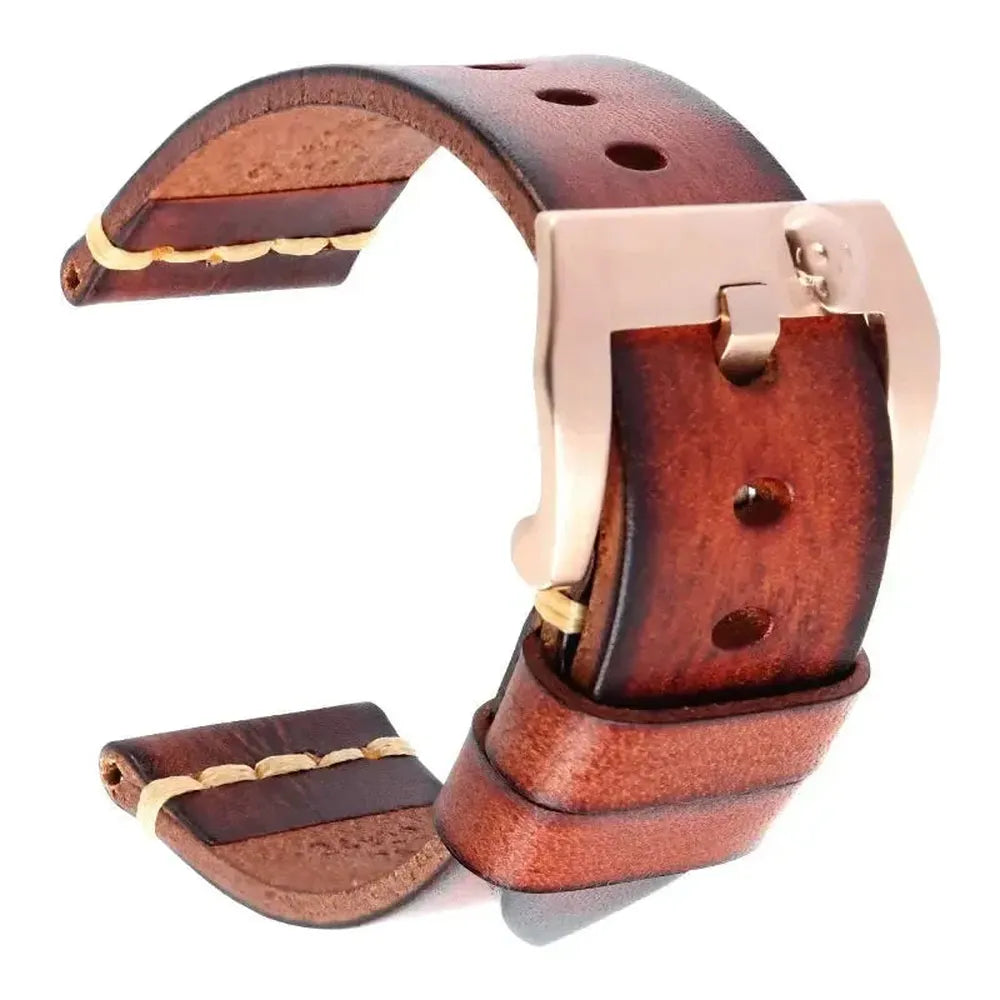Handmade Italian Leather Watch Strap – Vintage Cowhide Band with Pin Buckle (22mm–26mm)-Straptique-Viva Timepiece