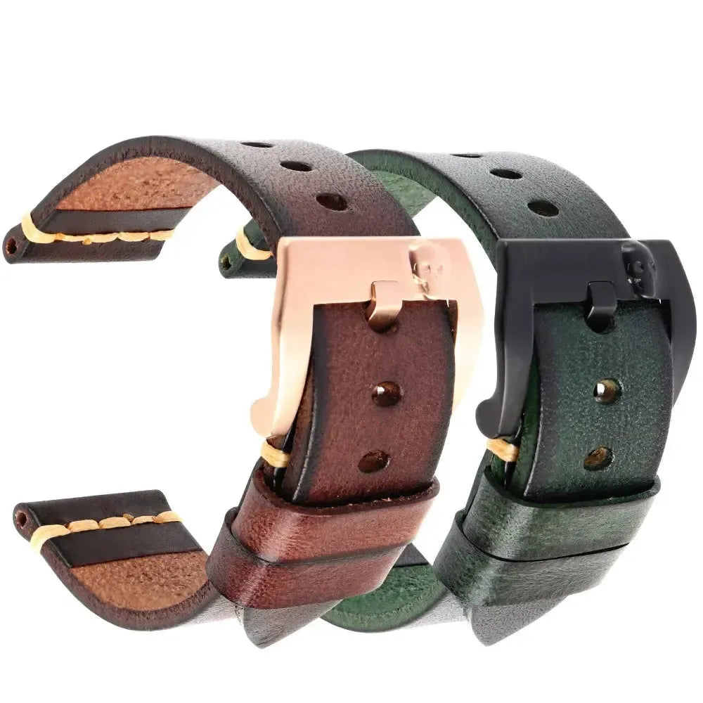 Handmade Italian Leather Watch Strap – Vintage Cowhide Band with Pin Buckle (18mm–21mm)-Straptique-Viva Timepiece