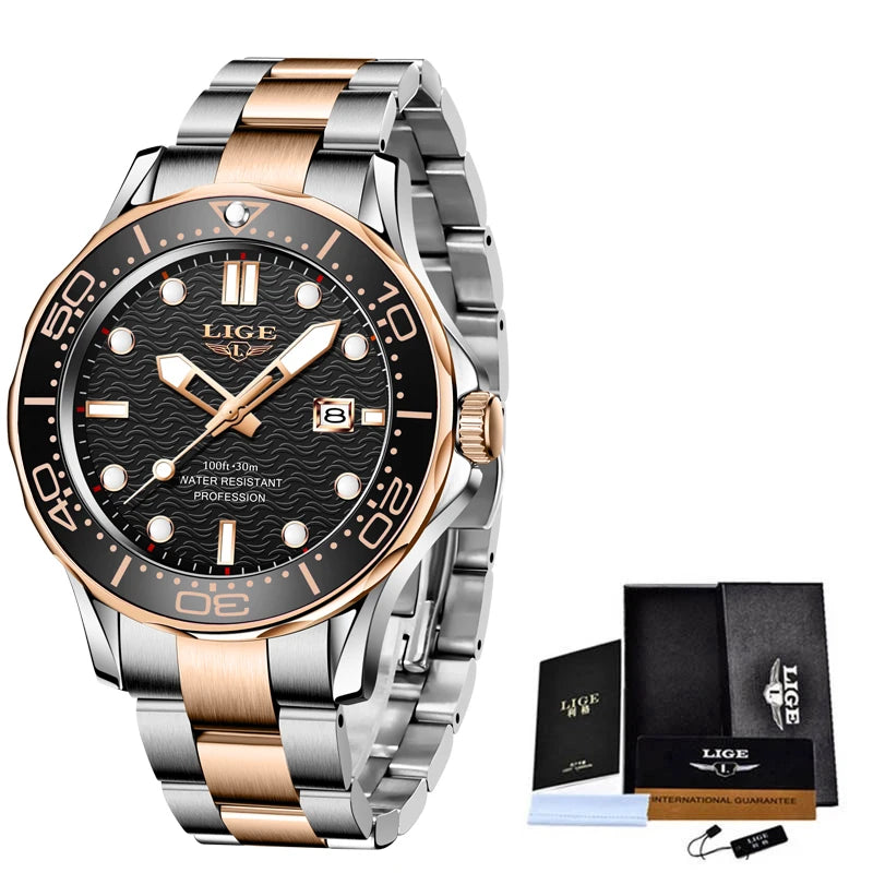 LIGE 8936 Men's Quartz Sport Watch – 3BAR Luminous Date